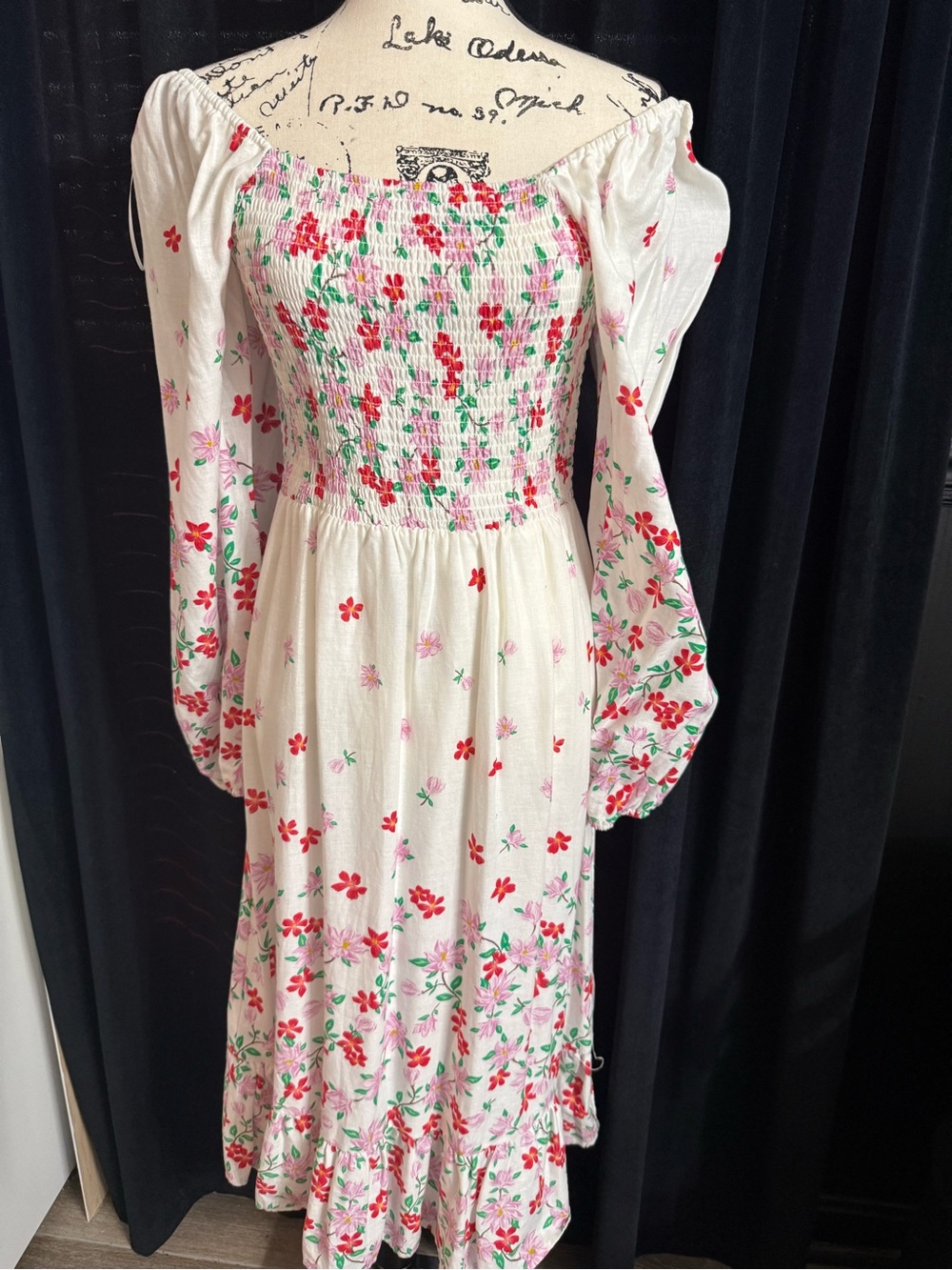 Draper James White Maxi Dress with Red & Pink Floral Print